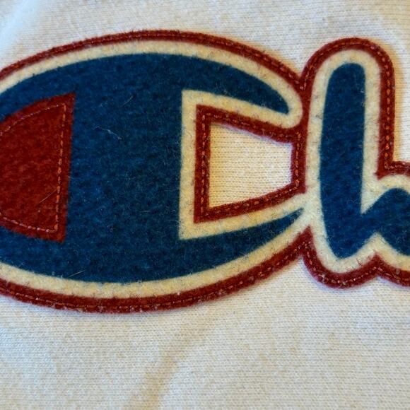 Champion Reverse Weave White Size Large Hoodie with Textured Logo - Picture 7 of 7